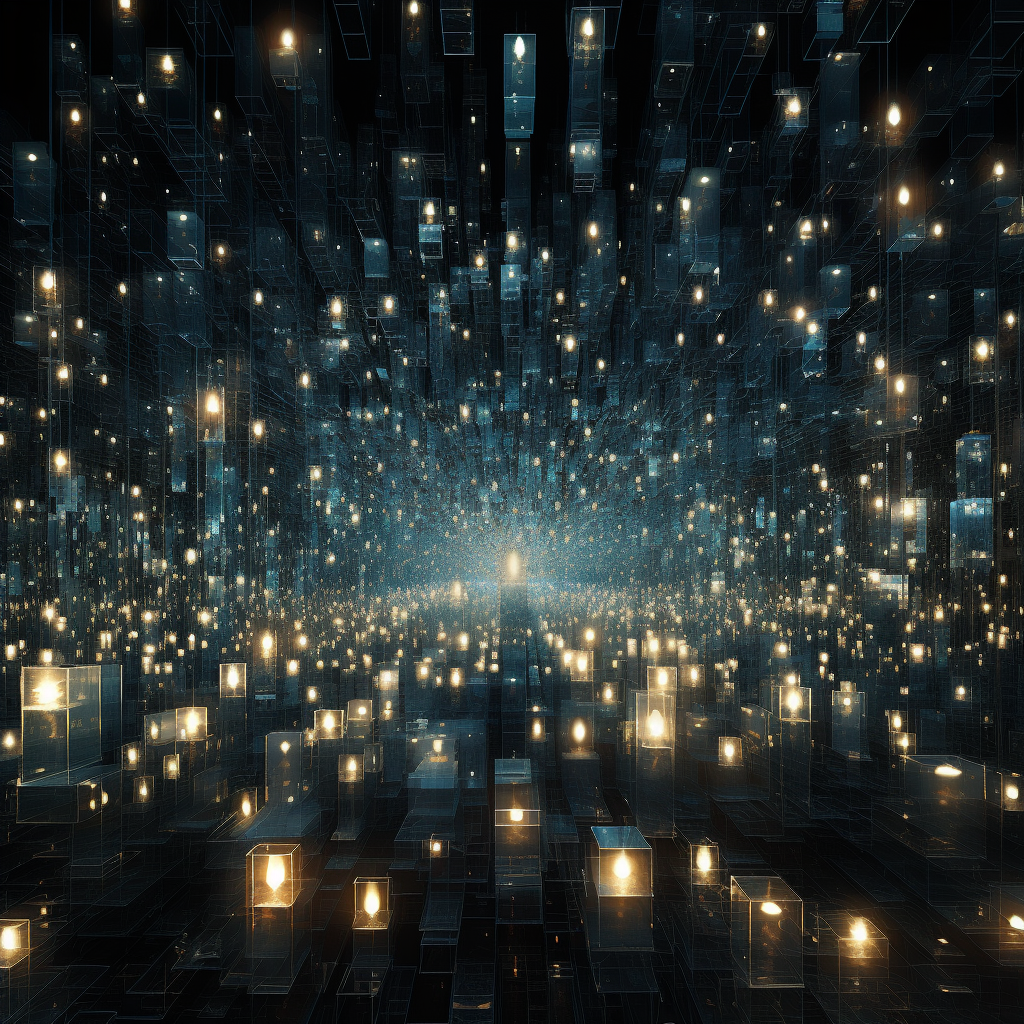 Network of lightbulb pixels shining brightly