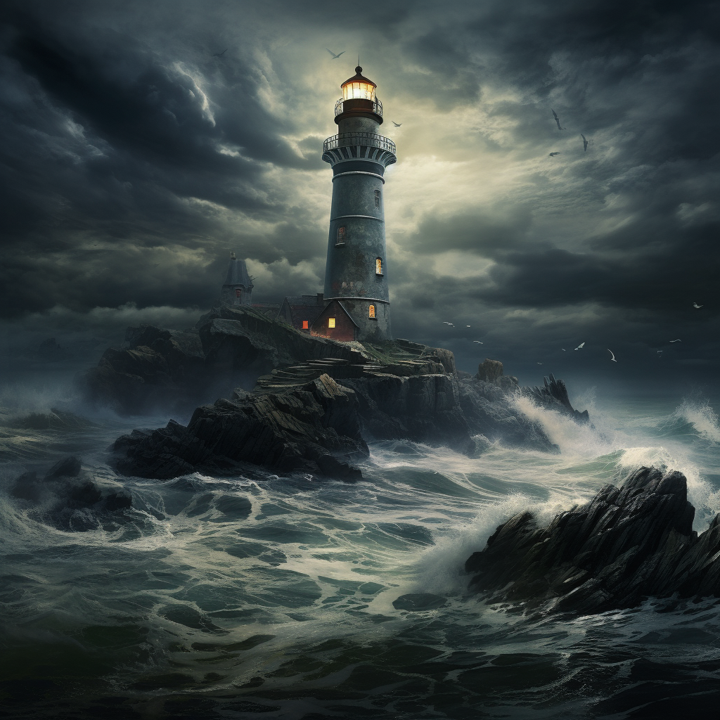 Majestic lighthouse shining over the sea