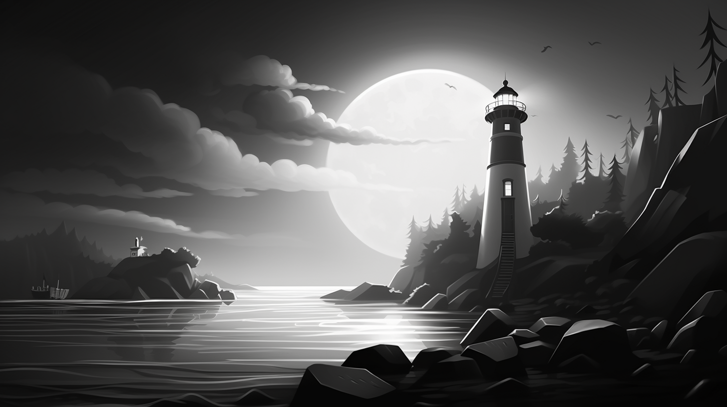 Lighthouse beacon cartoon black white