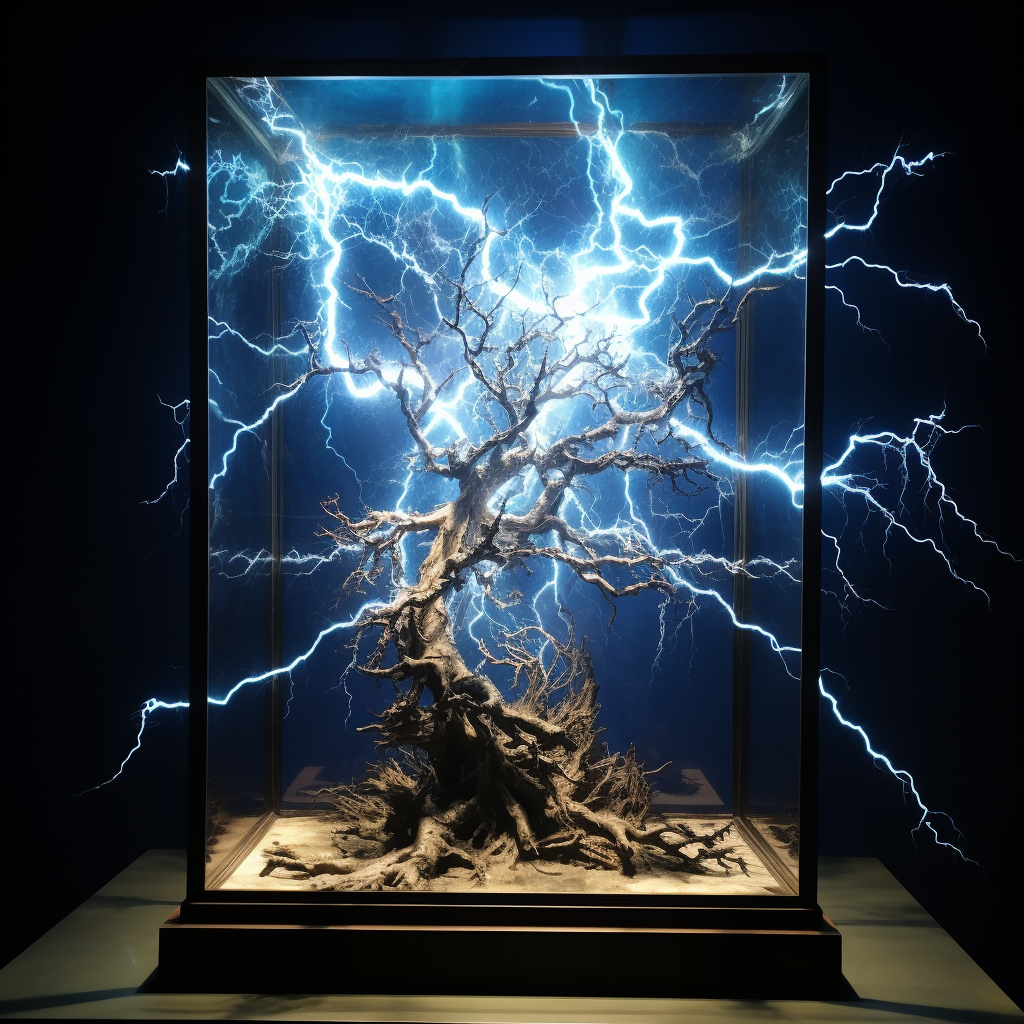 Lightning Construct in Silver Metal and Blue Lightning