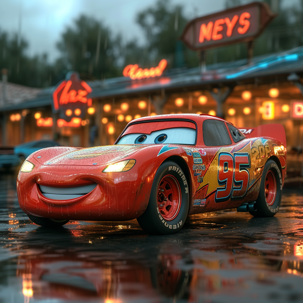 Lightning Mcqueen with number 95 neon environment