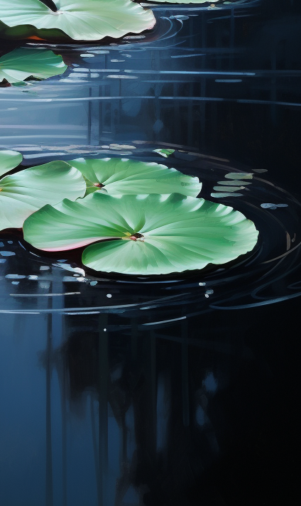 Beautiful lilies in a serene pond painting