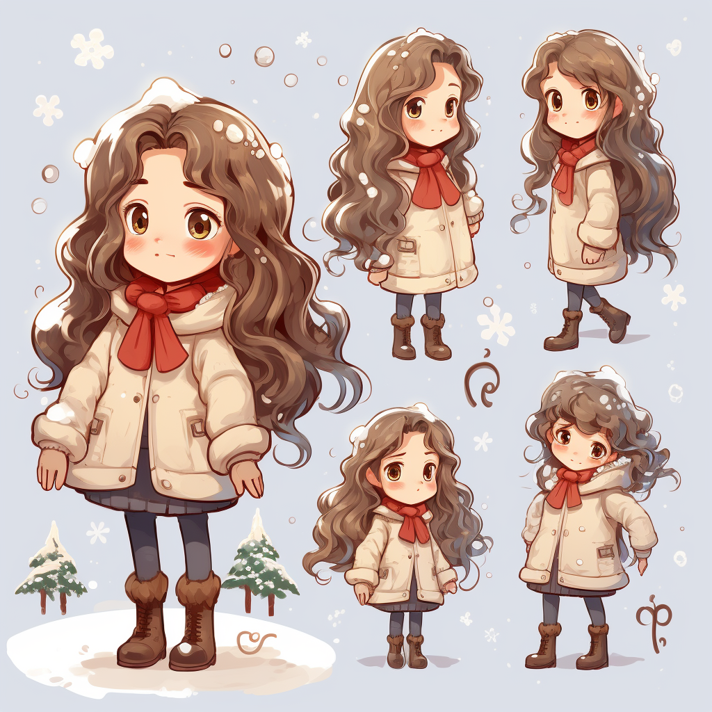 Cute girl with brown hair exploring snowy Christmas landscapes