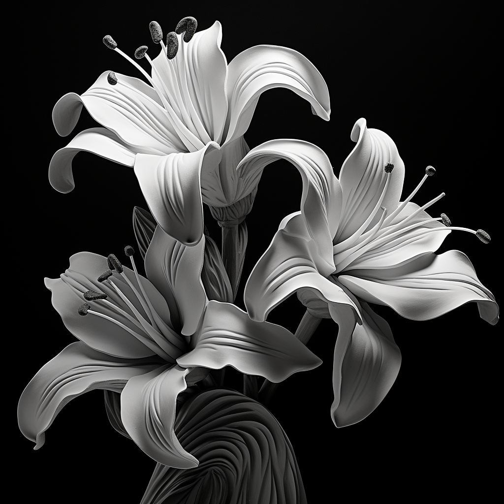 Black and White Lilly Flower Sculpture