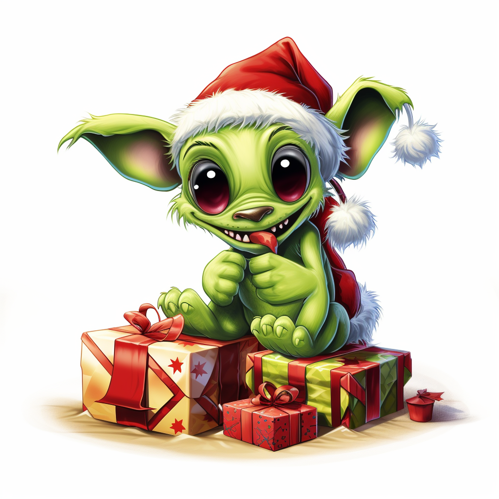 Stitch Grinch Santa with Gifts