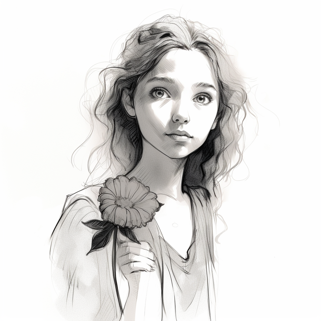 Lily Cole holding flower sketch