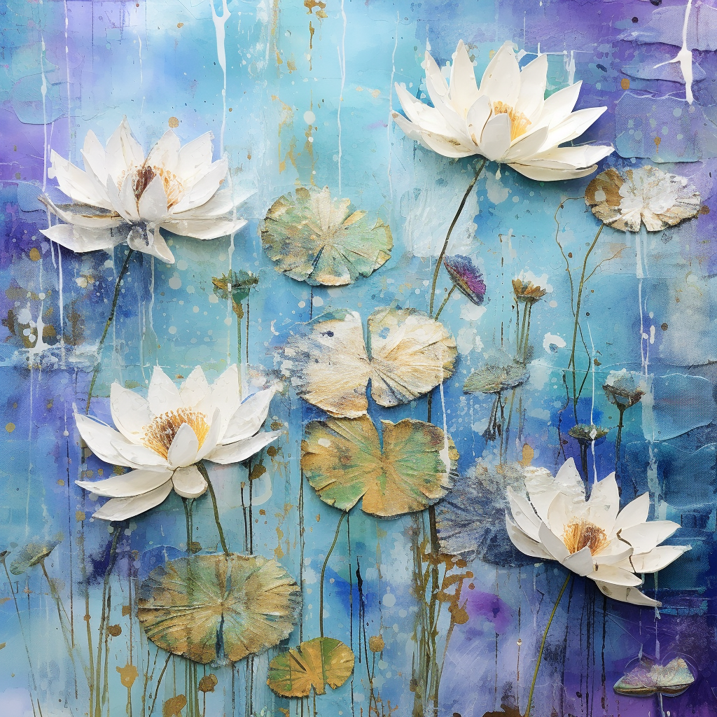 Realistic water lilies on acrylic background