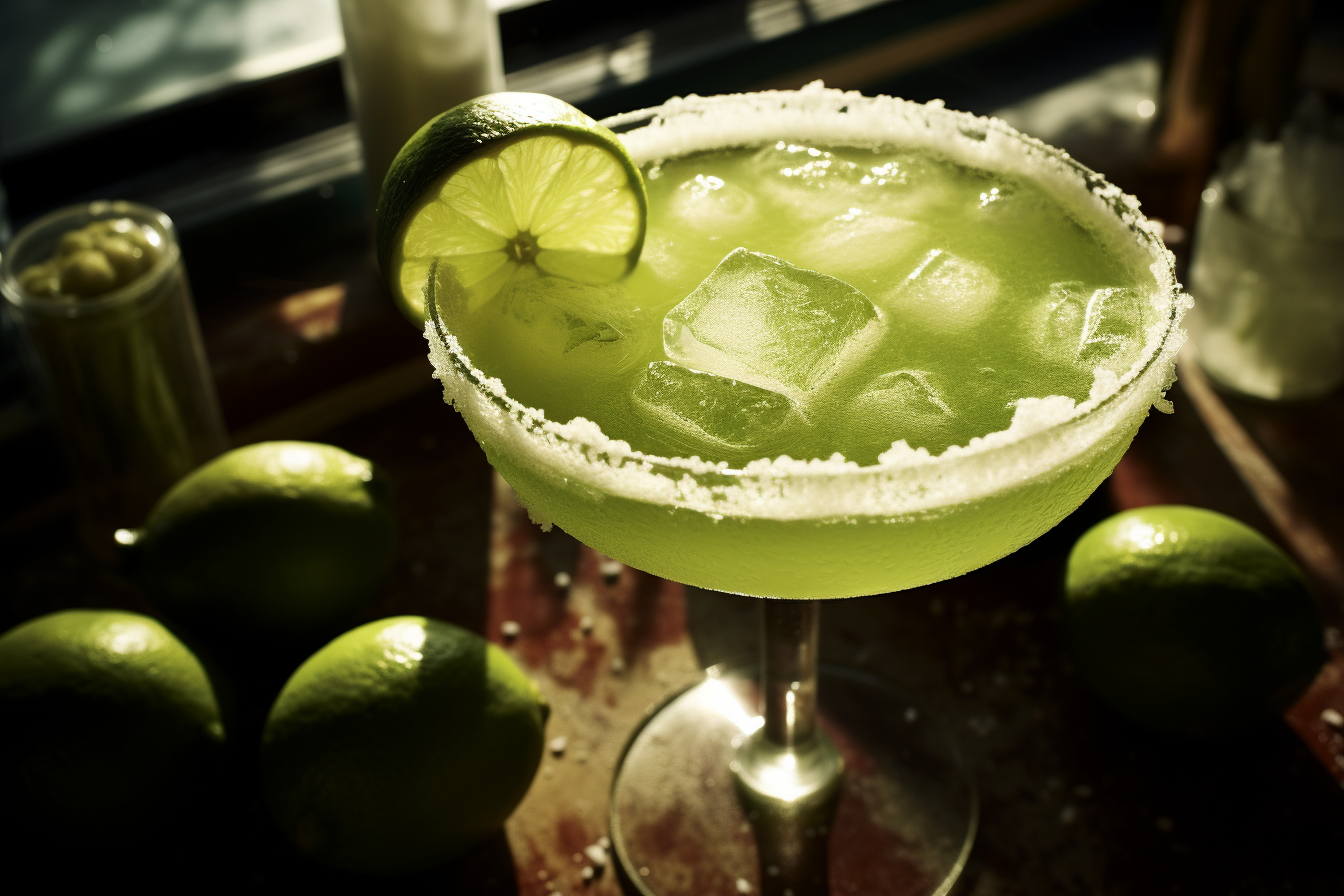 Delicious lime margarita with salted rim