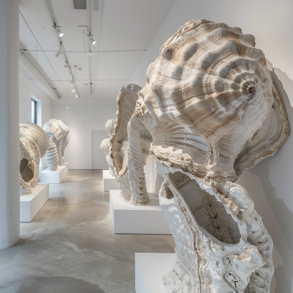 Limestone rock mollusks white walls cube