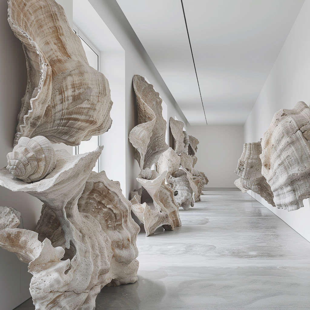 Limestone mollusks in white gallery