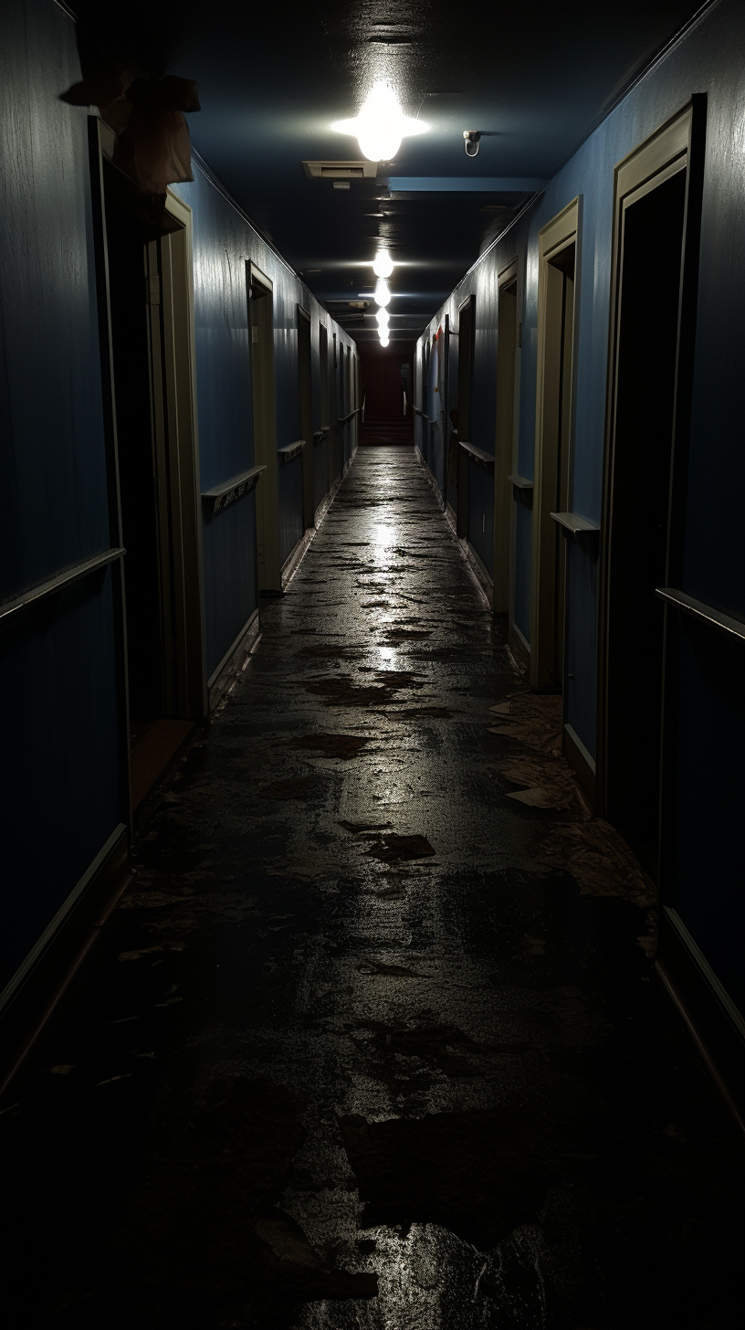 Mysterious house corridor with dim lighting