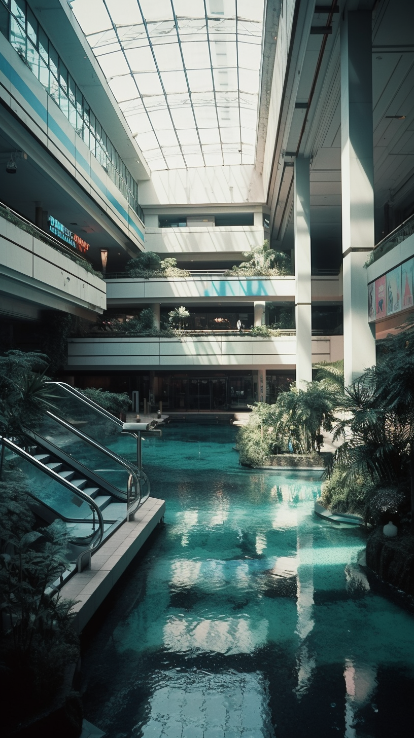 Liminal Vaporwave Aquarium Mall with stunning colors