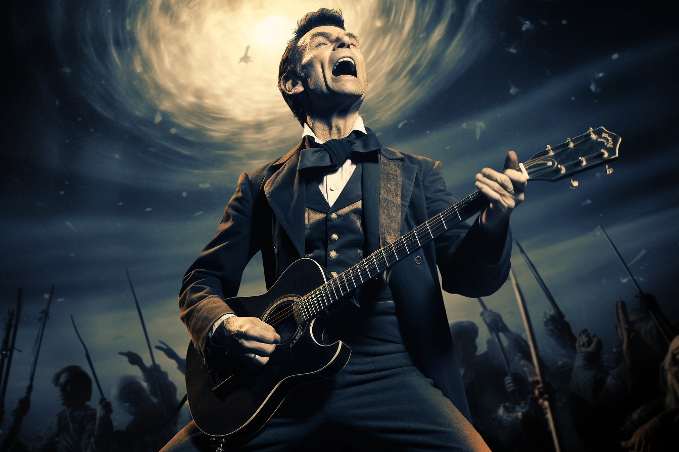 Abraham Lincoln singing with rockband on the moon