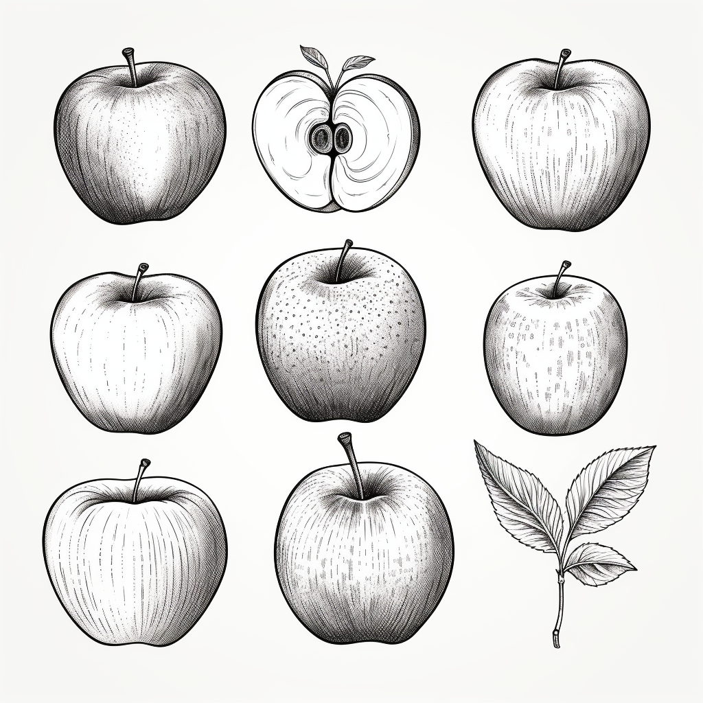 Detailed line art image of apples