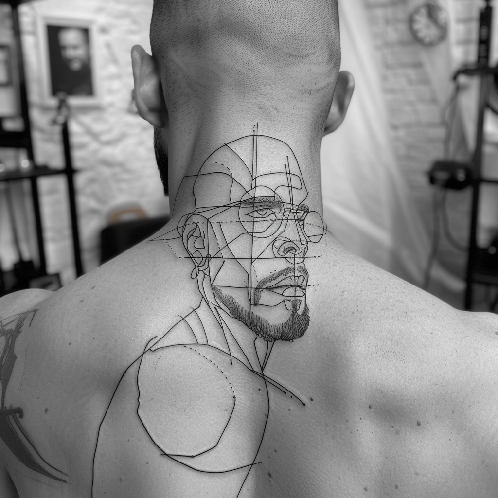 Man's line work tattoo art