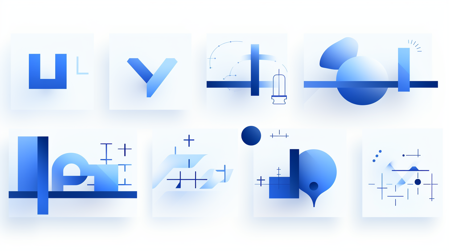 Flat blue link, image, and document icons