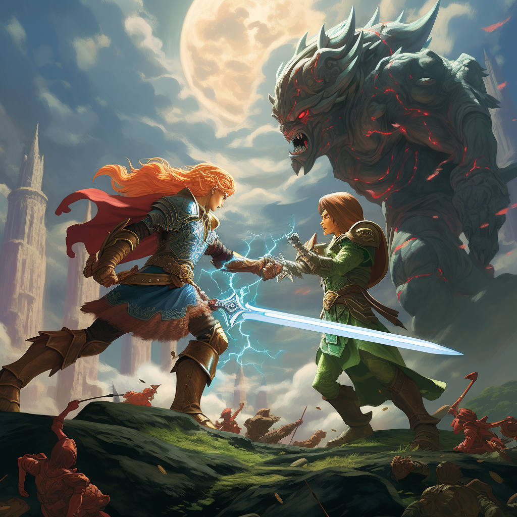 Link and Zelda Fighting Ganon Art