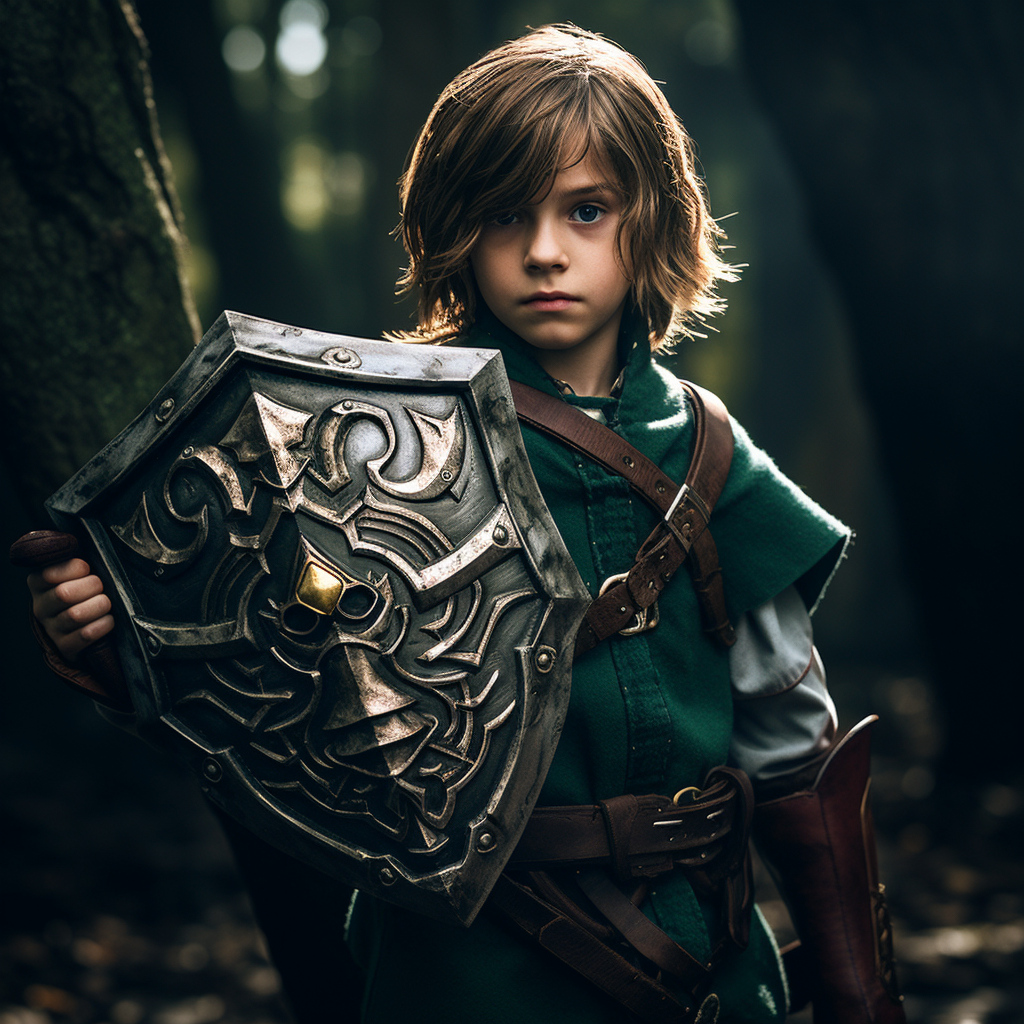 Jacob Tremblay as Link holding Hylian Shield