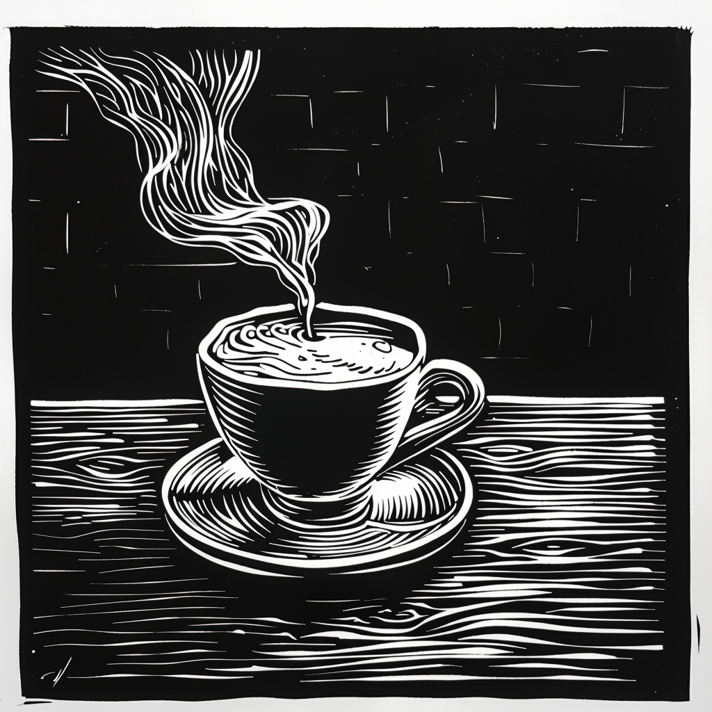 Coffee linocut illustration art