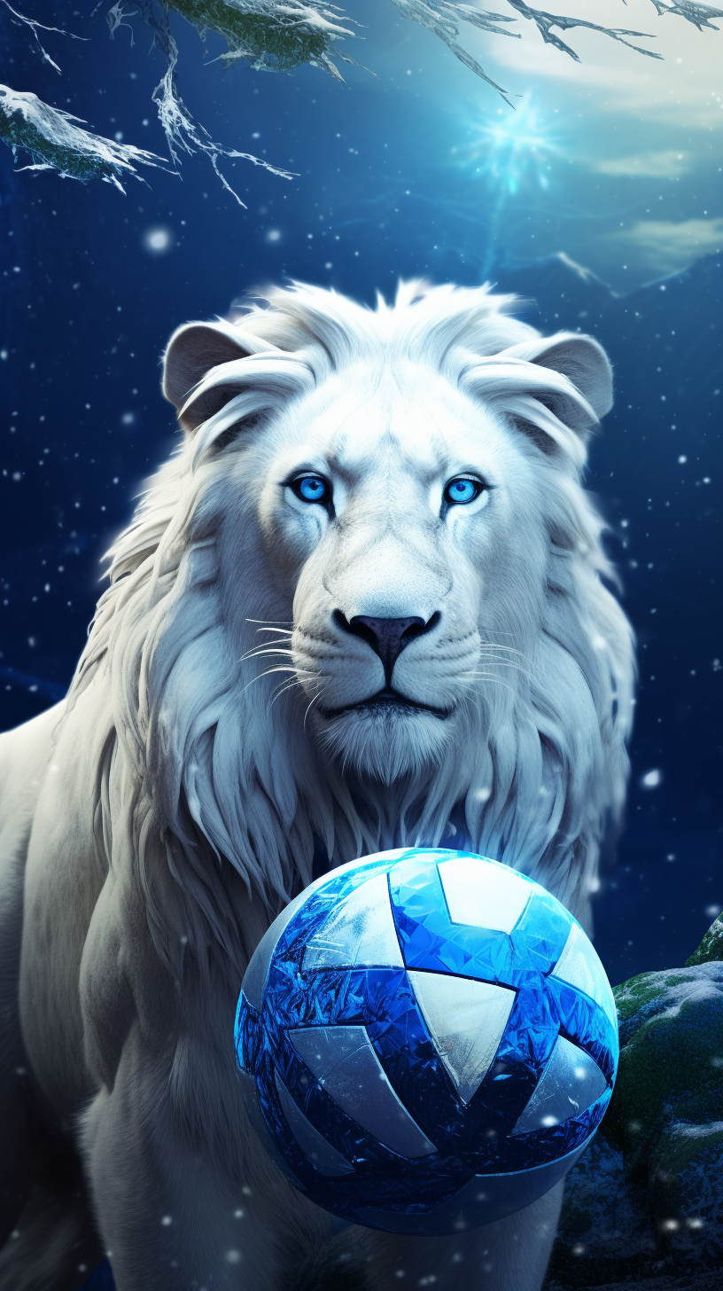 Lion ball in snowy nature