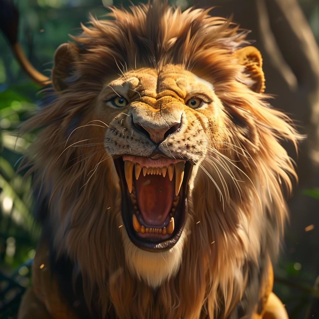 Lion roaring with angry teeth