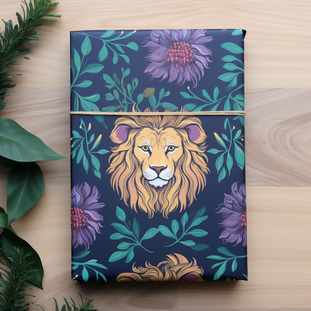 Lion Christmas Wrapping Paper Pattern