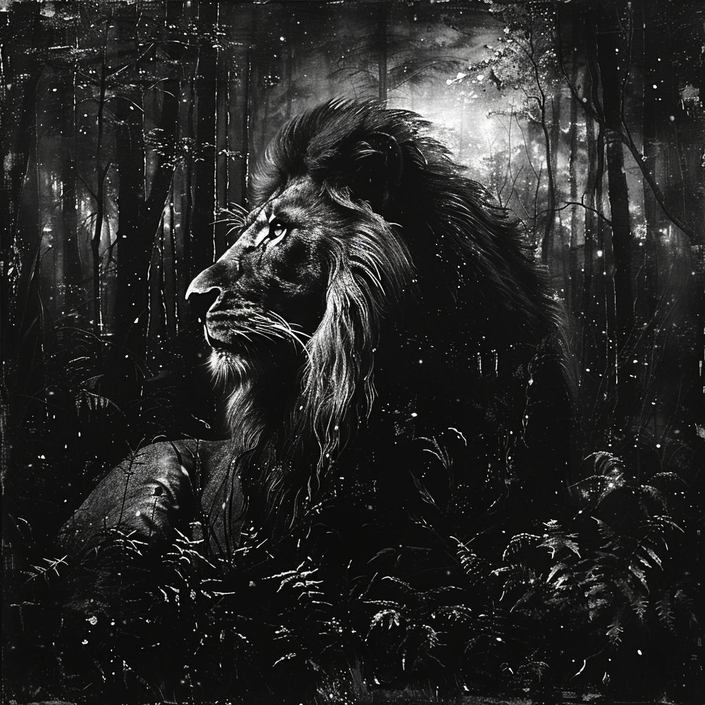 Lion in Dark Forest