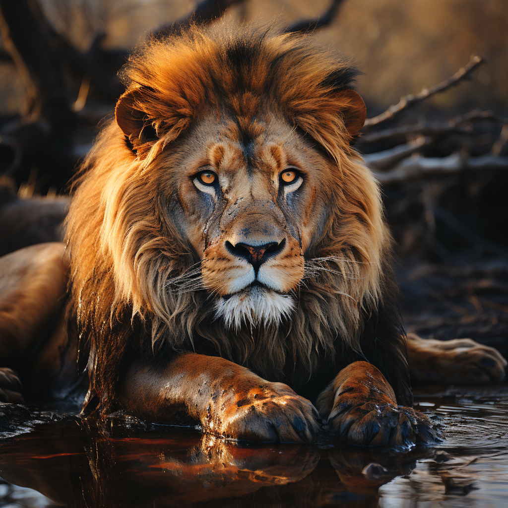 Picture of a lion drinking water peacefully