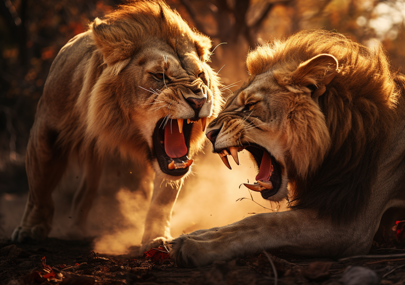 Two Lions Engaged in Fierce Battle