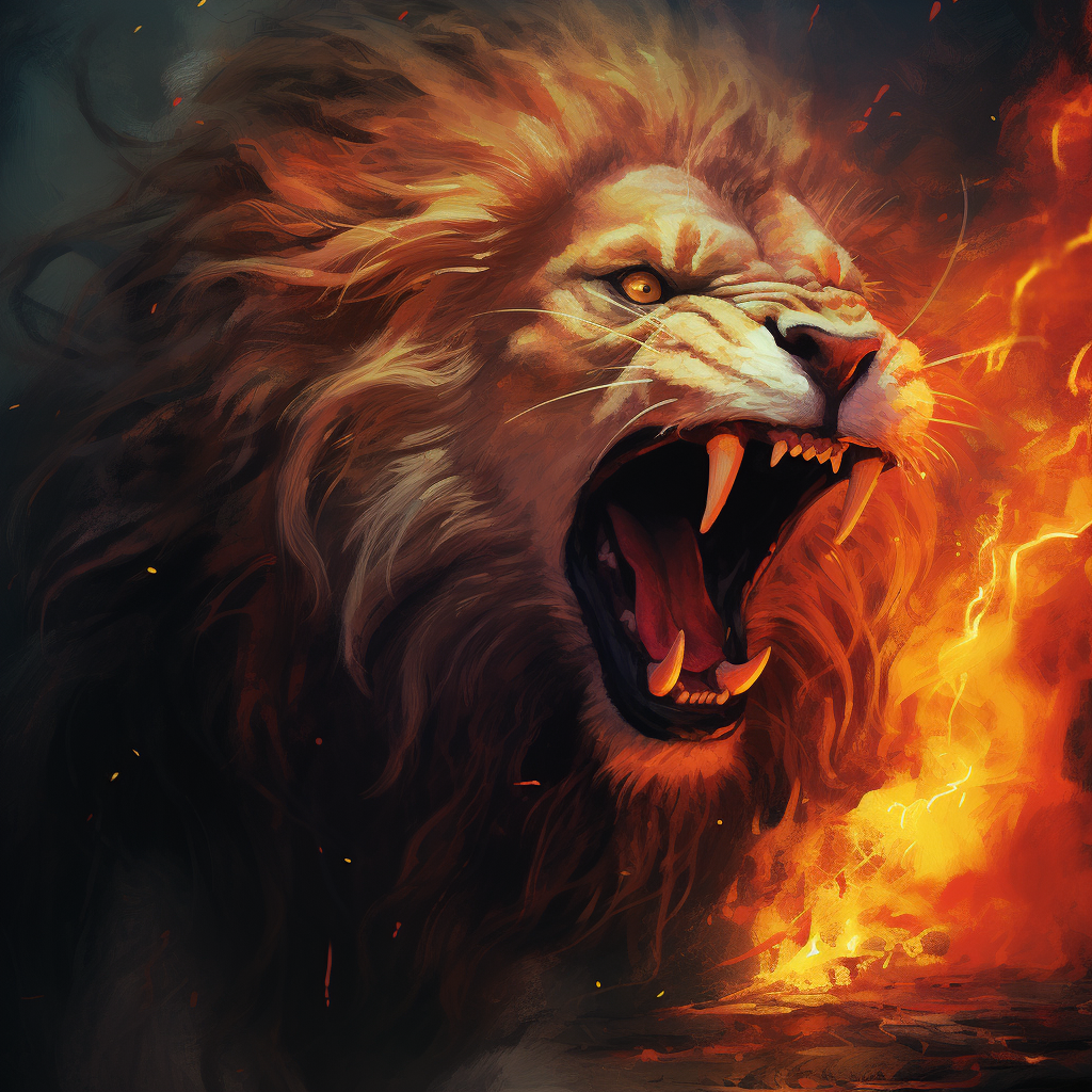 Majestic Lion Spouting Fire