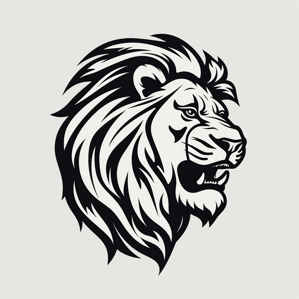 Lion head logo from side in black and white