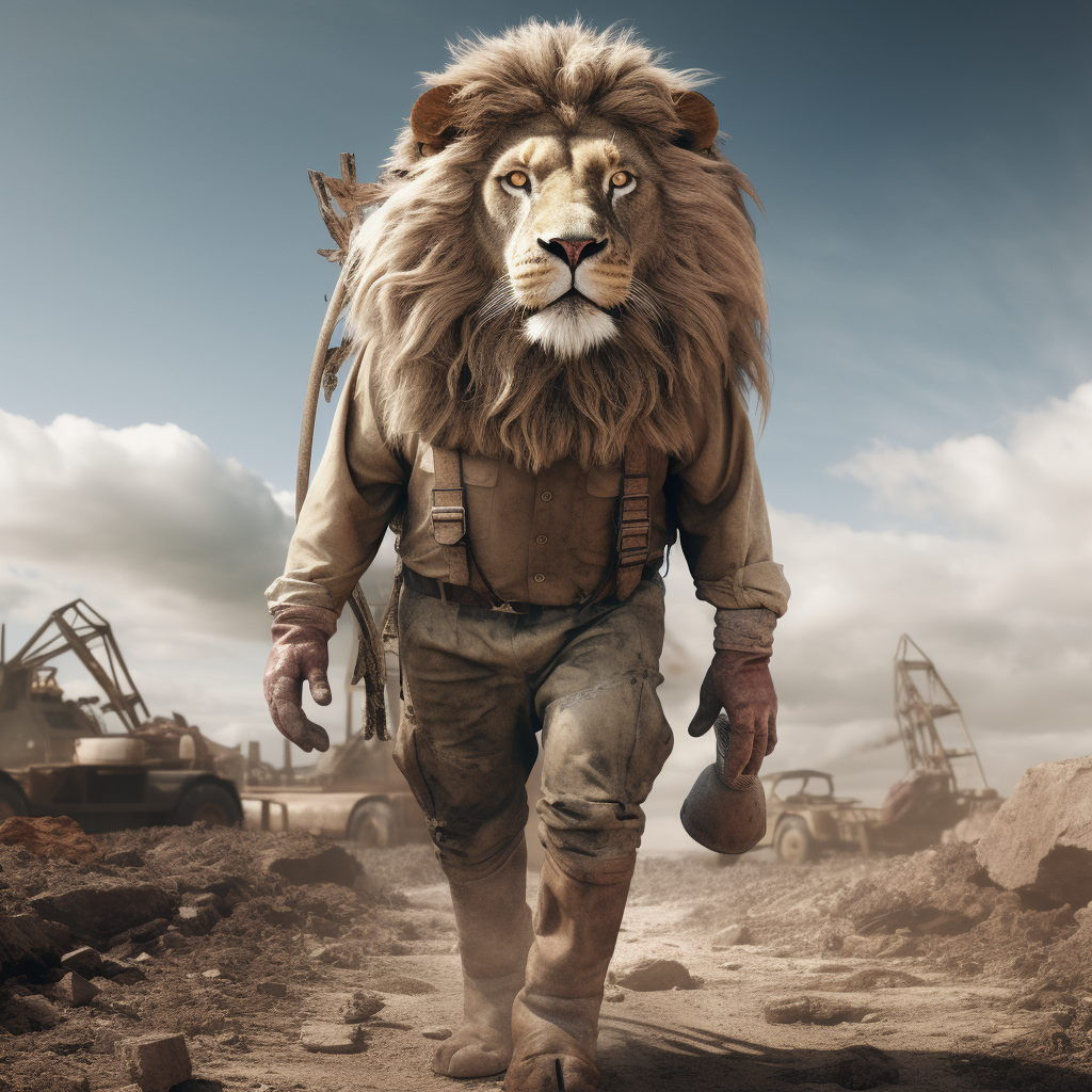 Lion Human General Contractor Walking Construction Field