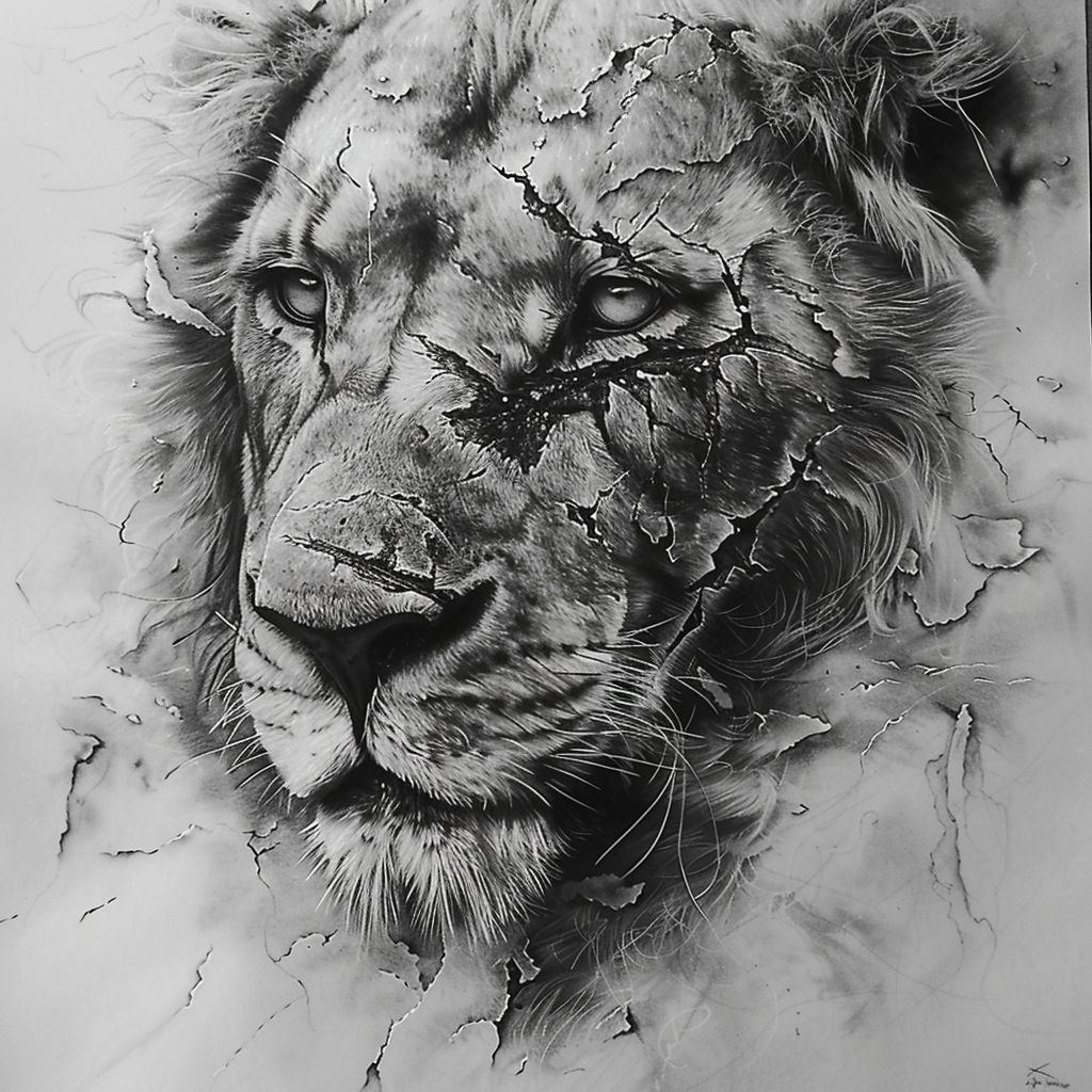 Lion portrait with scar