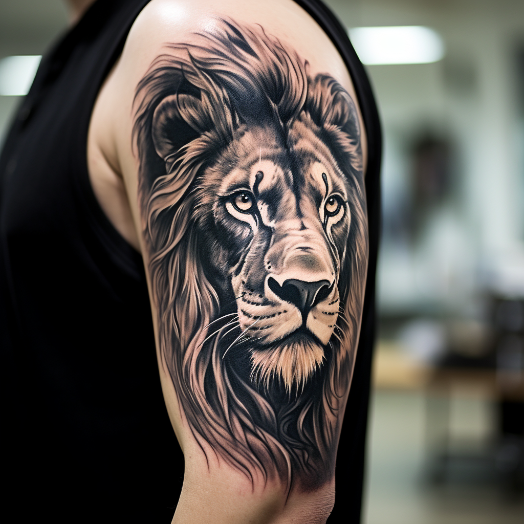 Magnificent lion tattoo with intricate details