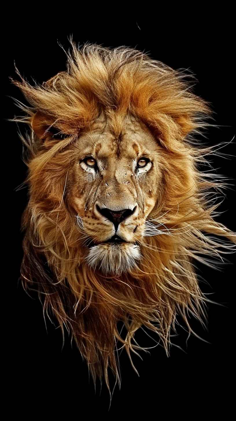 Lion with flowing mane in dynamic lighting