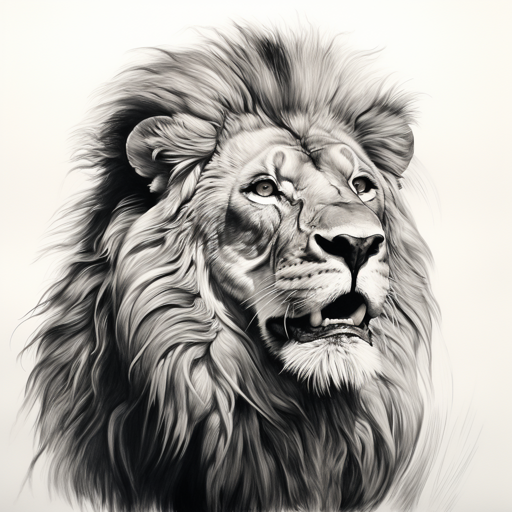 Majestic lion black and white drawing