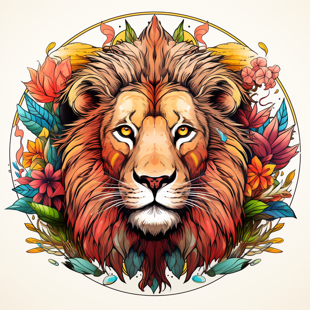 Lion circle tshirt design illustration