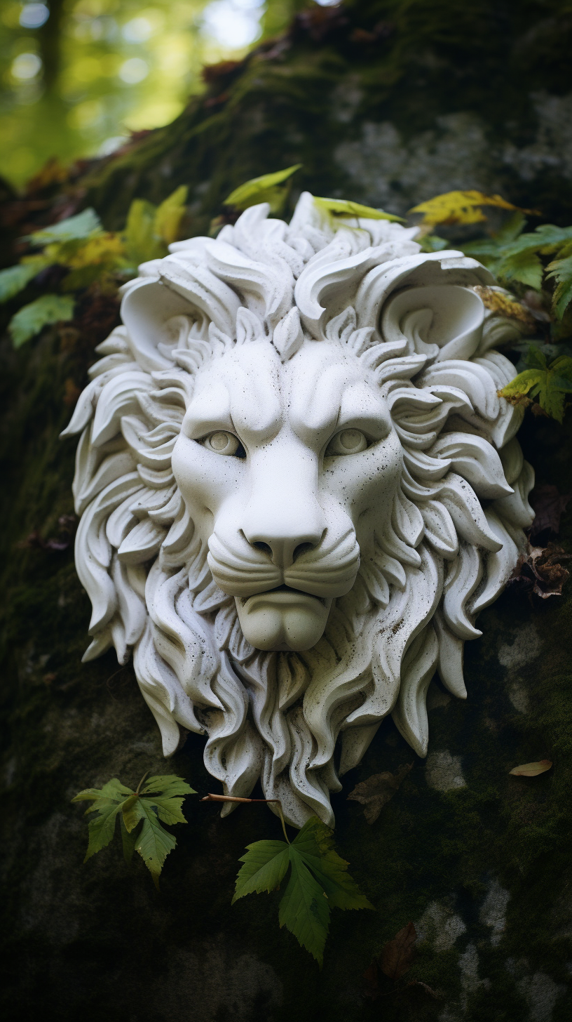 Close-up of majestic lion face sculpture