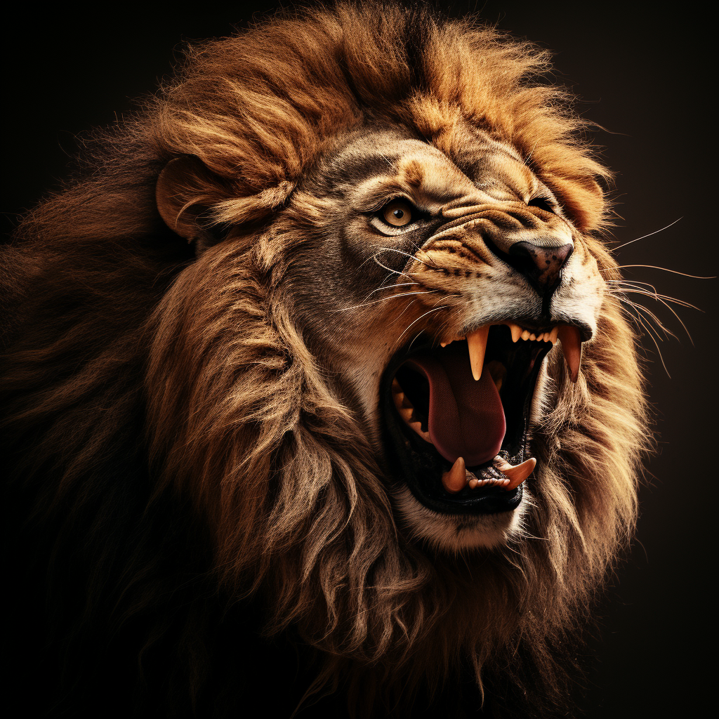 Powerful lion roaring intensely