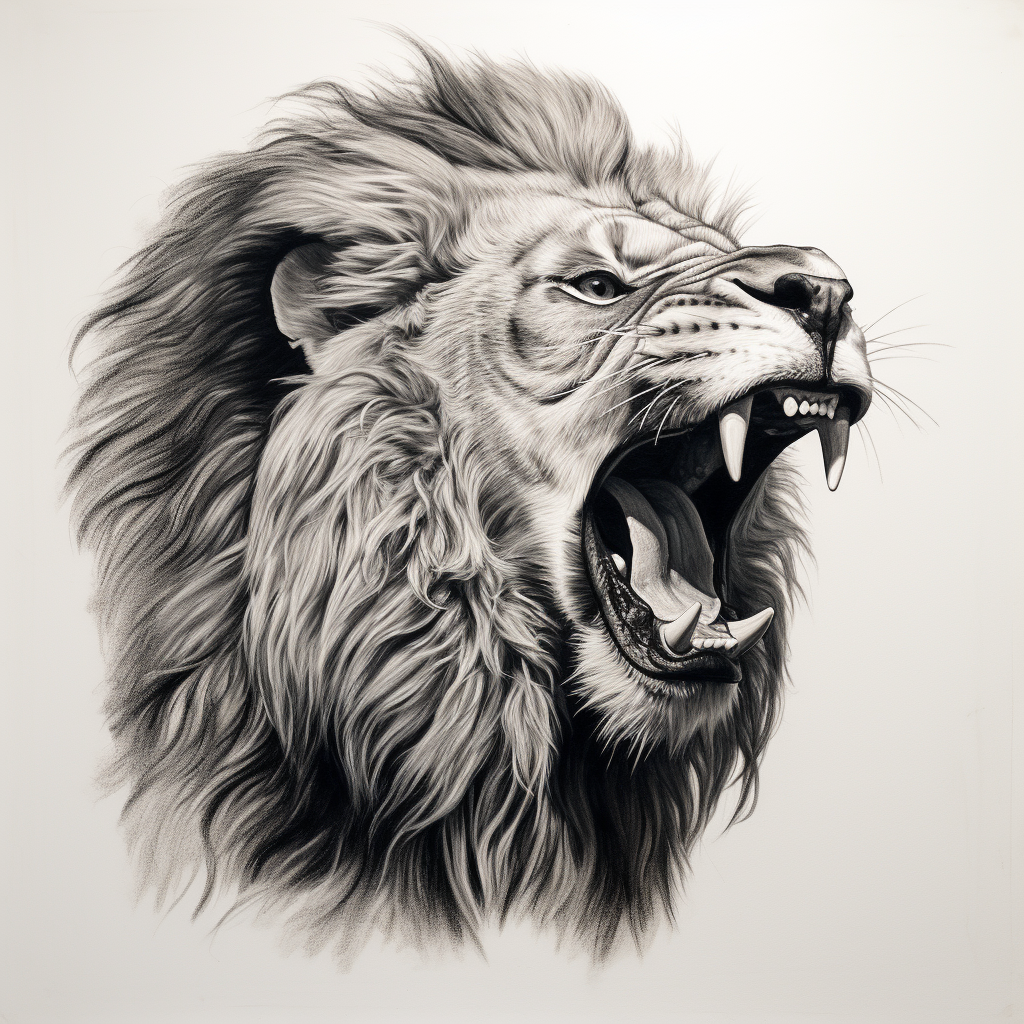 Realistic lion head pencil engraving