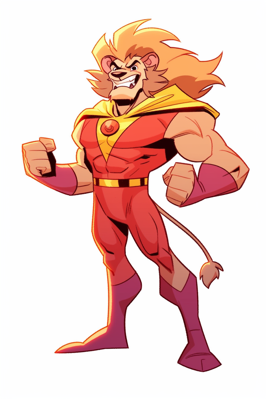 Illustration of a furry lion superhero