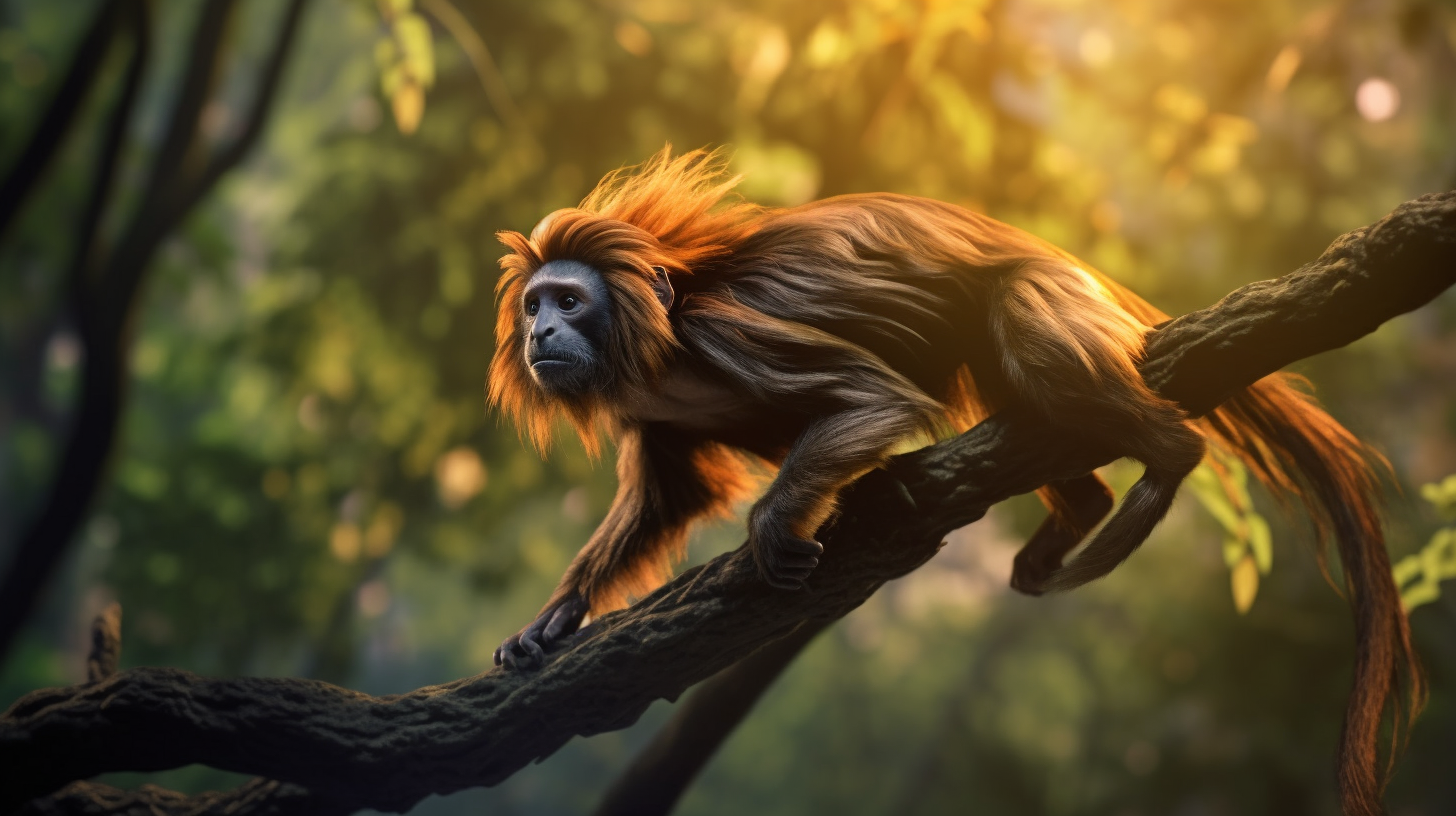 Lion Tamarin Jumping in Forest