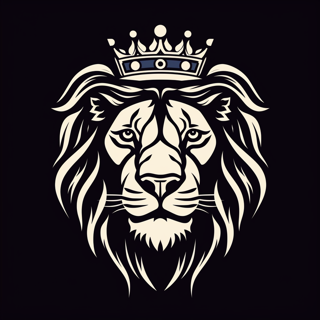 Majestic lion wearing crown in vector logo