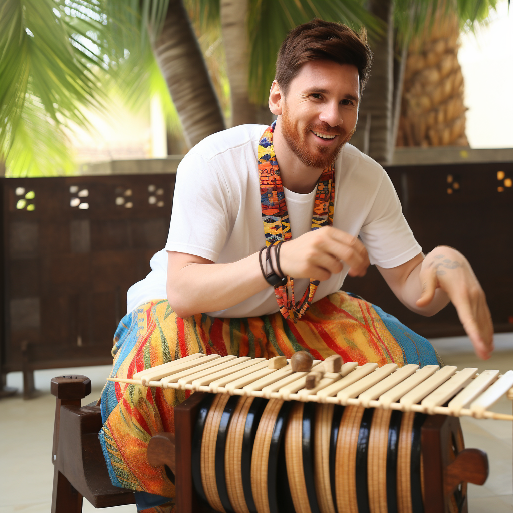 Lionel Messi playing balafon