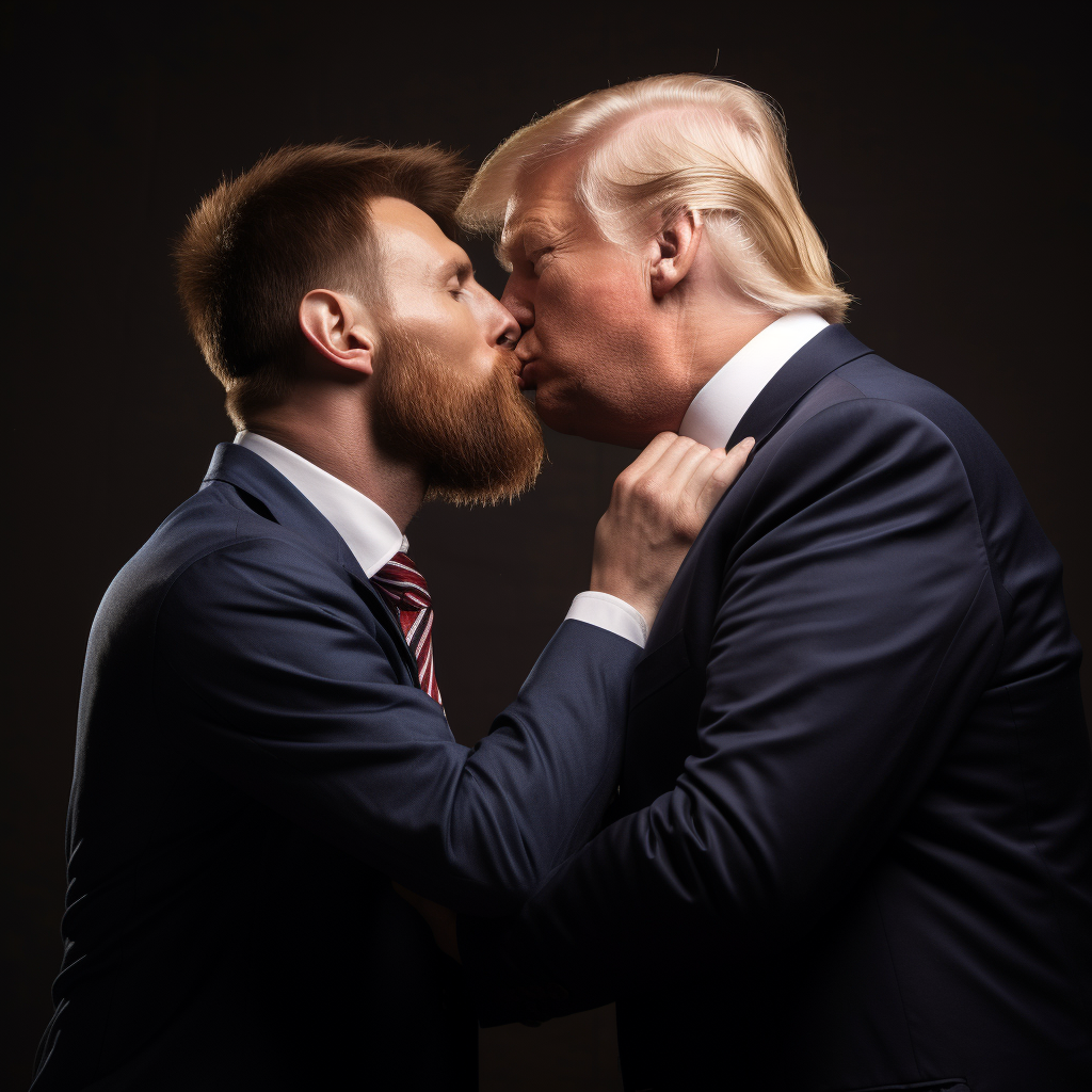 Lionel Messi kissing Donald Trump photo