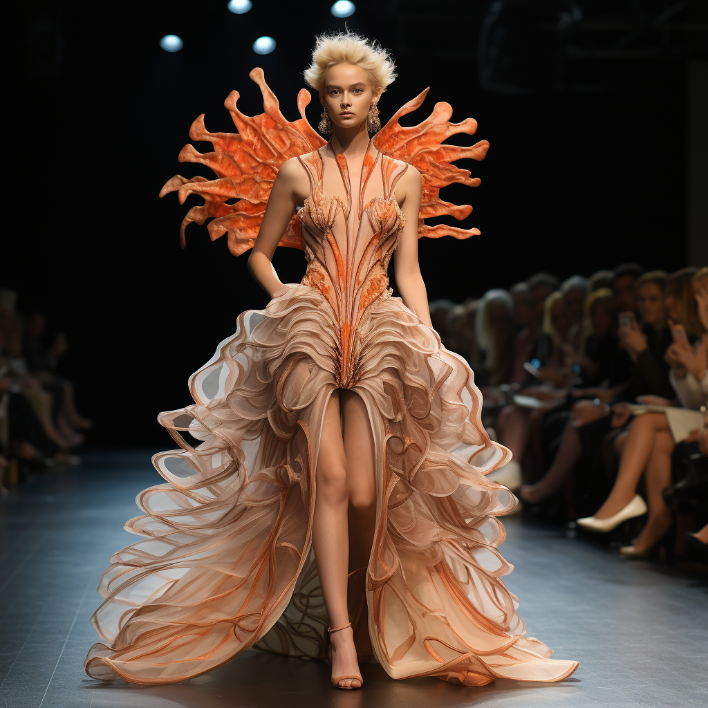 Runway Model in Lionfish-Inspired Dress