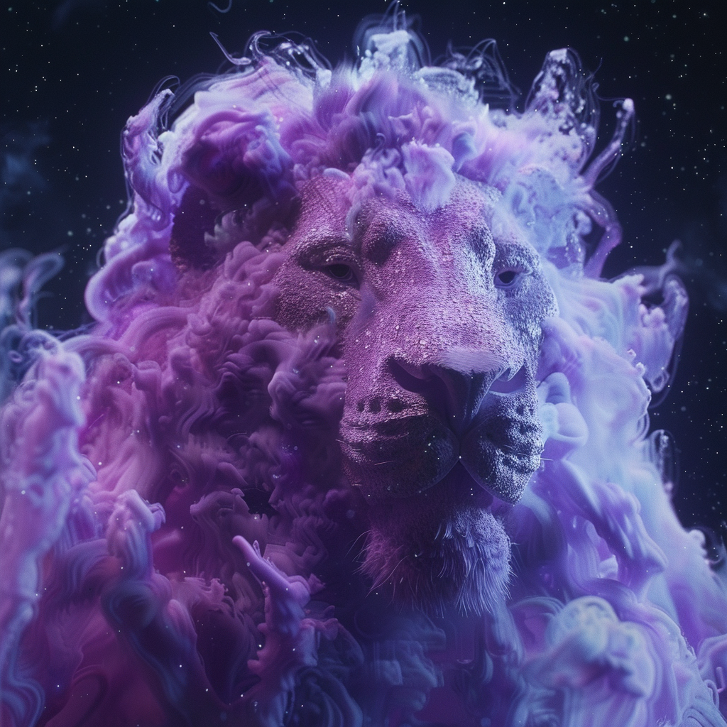 Lion head made of purple clouds