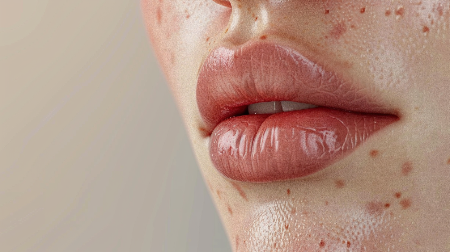 Lips with Small Moles Close Up