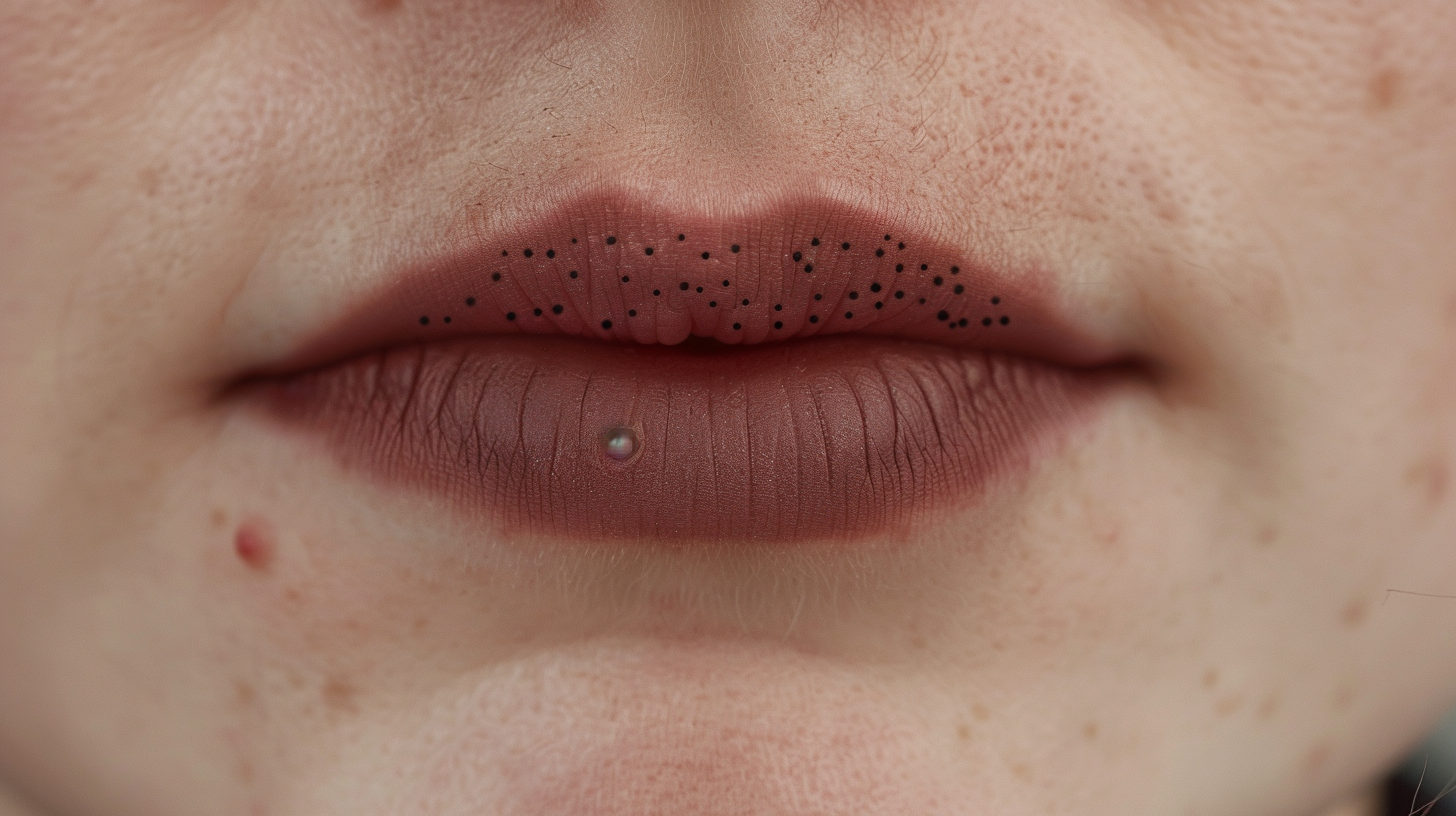 Lips with small moles closeup