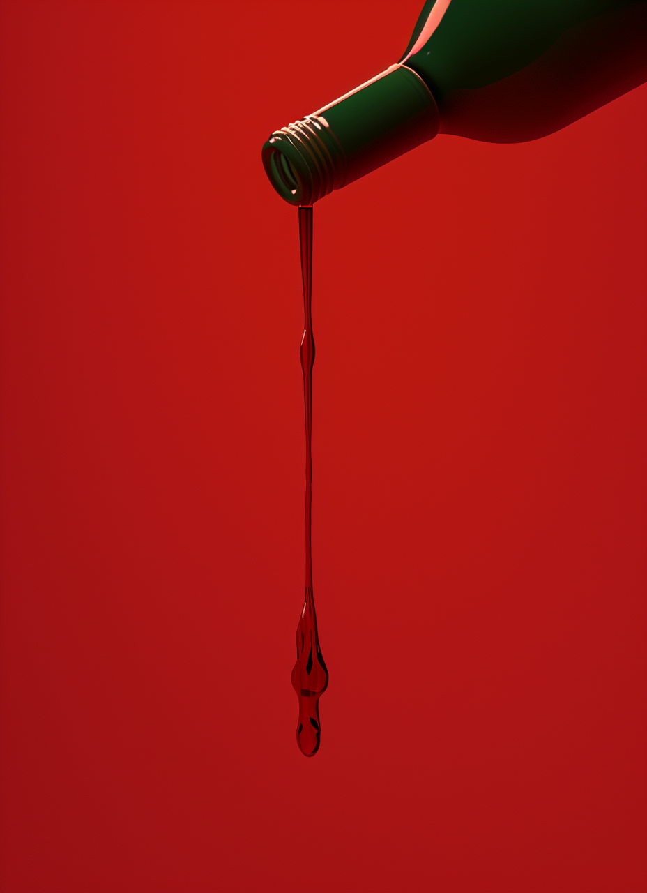 Drip of liquid on red background